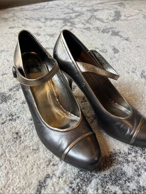 Coach Metallic Black Mary Jane Heels with Strap